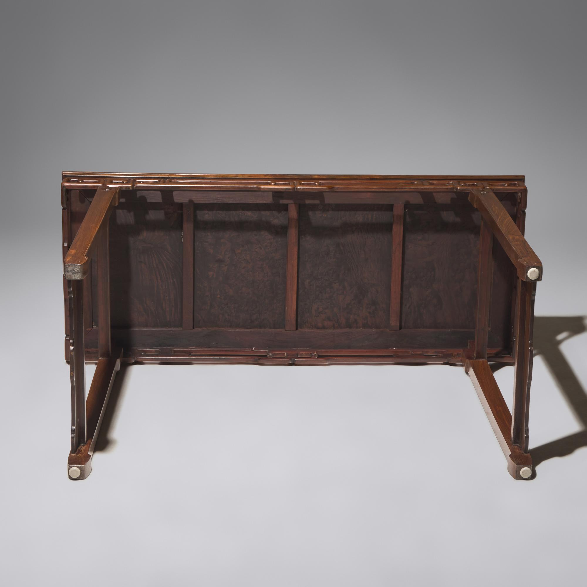 A Chinese Hardwood and Huamu Side Table, Bianzhuo , 20th Century 二十世紀 樺木及硬木拐子龍紋邊桌