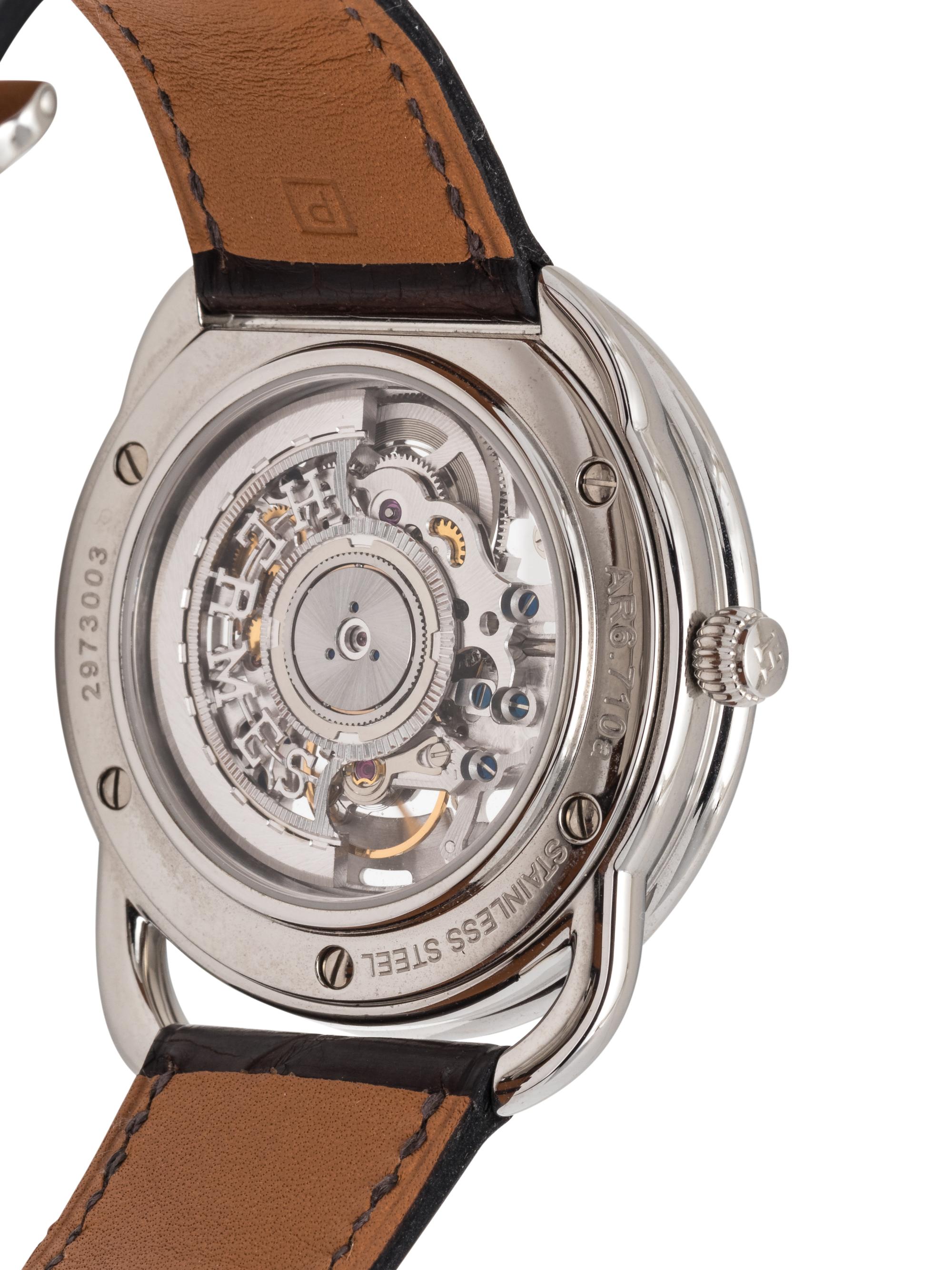 HERMÈS, STAINLESS STEEL 'ARCEAU SQUELETTE' WRISTWATCH