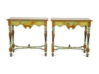 A Pair of Chinoiserie-Decorated Painted Pier Tables