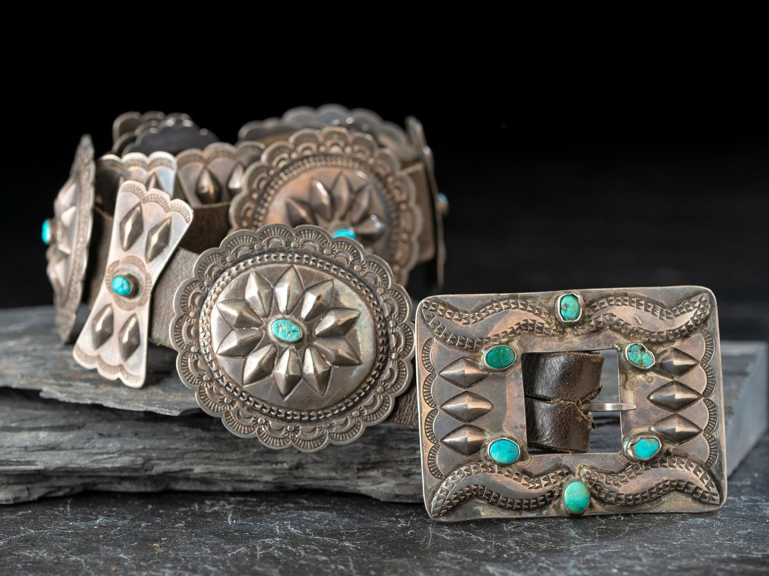Navajo Silver and Turquoise Concha Belt