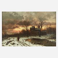 Ernesto Strigelly (German, 19th Century) Winter Twilight in the Rhine Valley