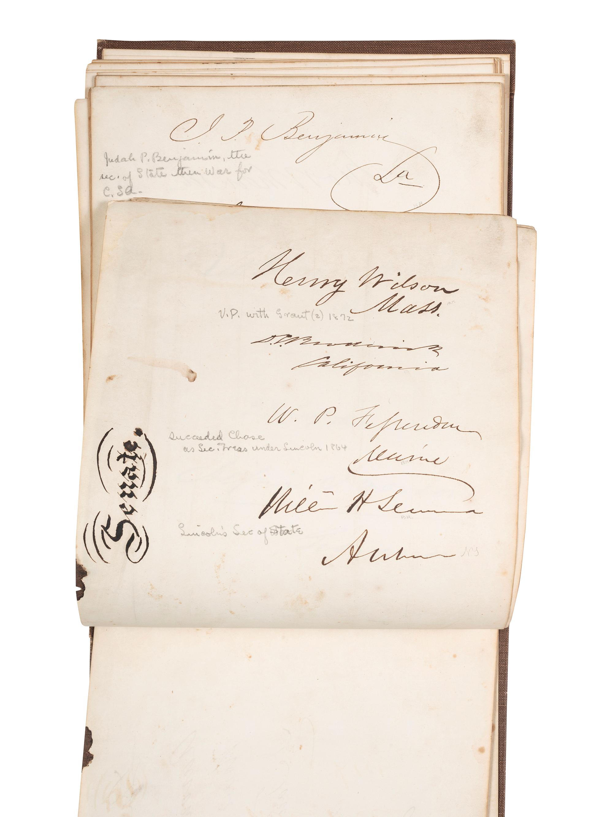 [POLITICS]. Autograph book with signatures from the James Buchanan administration, including: