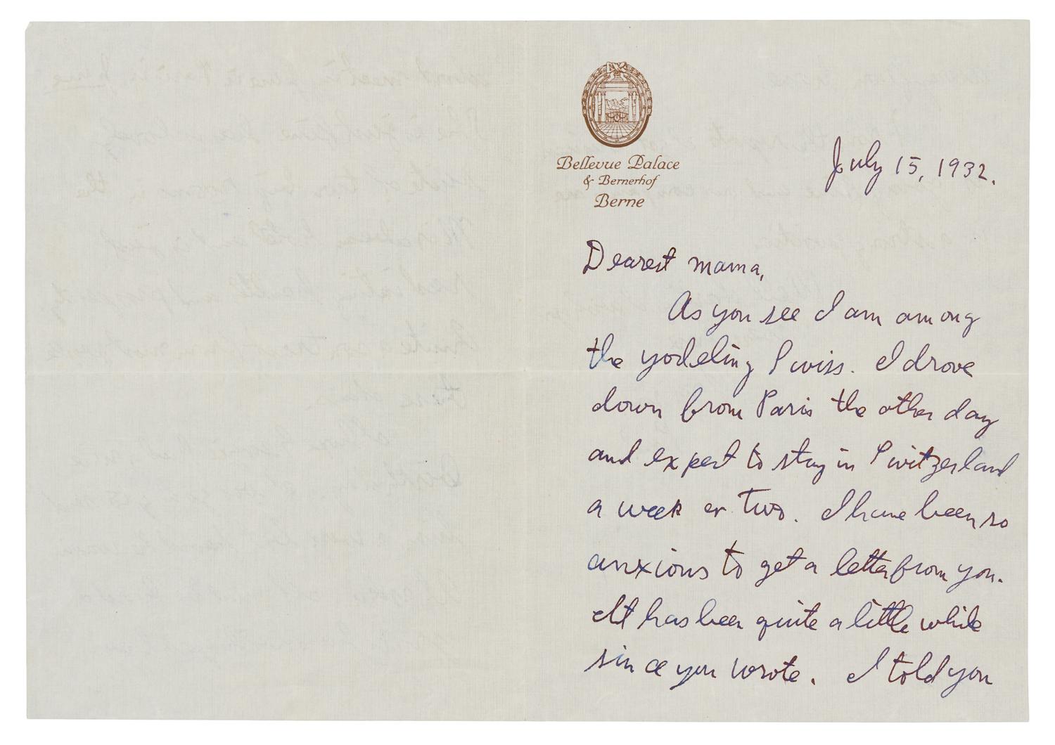 GETTY, J. Paul (1892-1976). Autograph letter signed ("Paul") to his mother. [Berne or Mexico City], 15 July 1932.