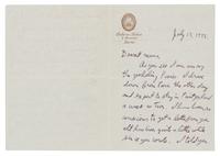 GETTY, J. Paul (1892-1976). Autograph letter signed ("Paul") to his mother. [Berne or Mexico City], 15 July 1932.