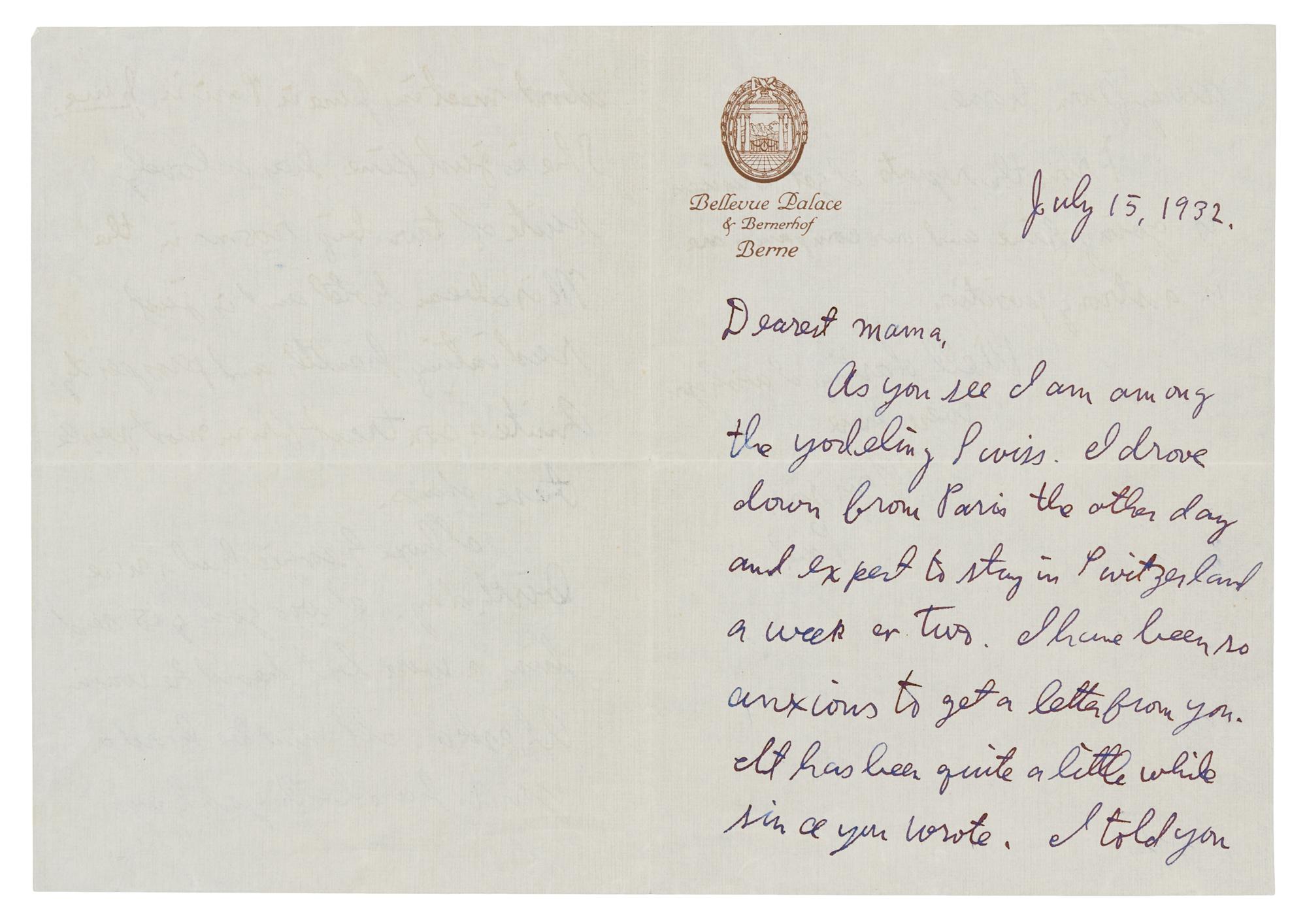 GETTY, J. Paul (1892-1976). Autograph letter signed ("Paul") to his mother. [Berne or Mexico City], 15 July 1932.