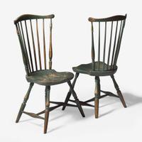 A pair of green-painted fan-back Windsor side chairs; late18th century