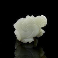 A Chinese Jade Figural Group of Guanyin and Boy 青白玉雕送子觀音