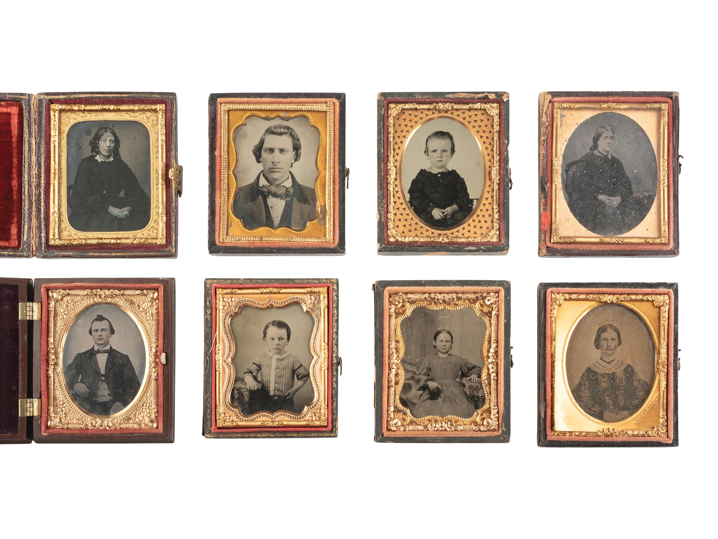 [EARLY PHOTOGRAPHY]. 42 ninth plate ambrotypes and tintypes of men, women, & children.
