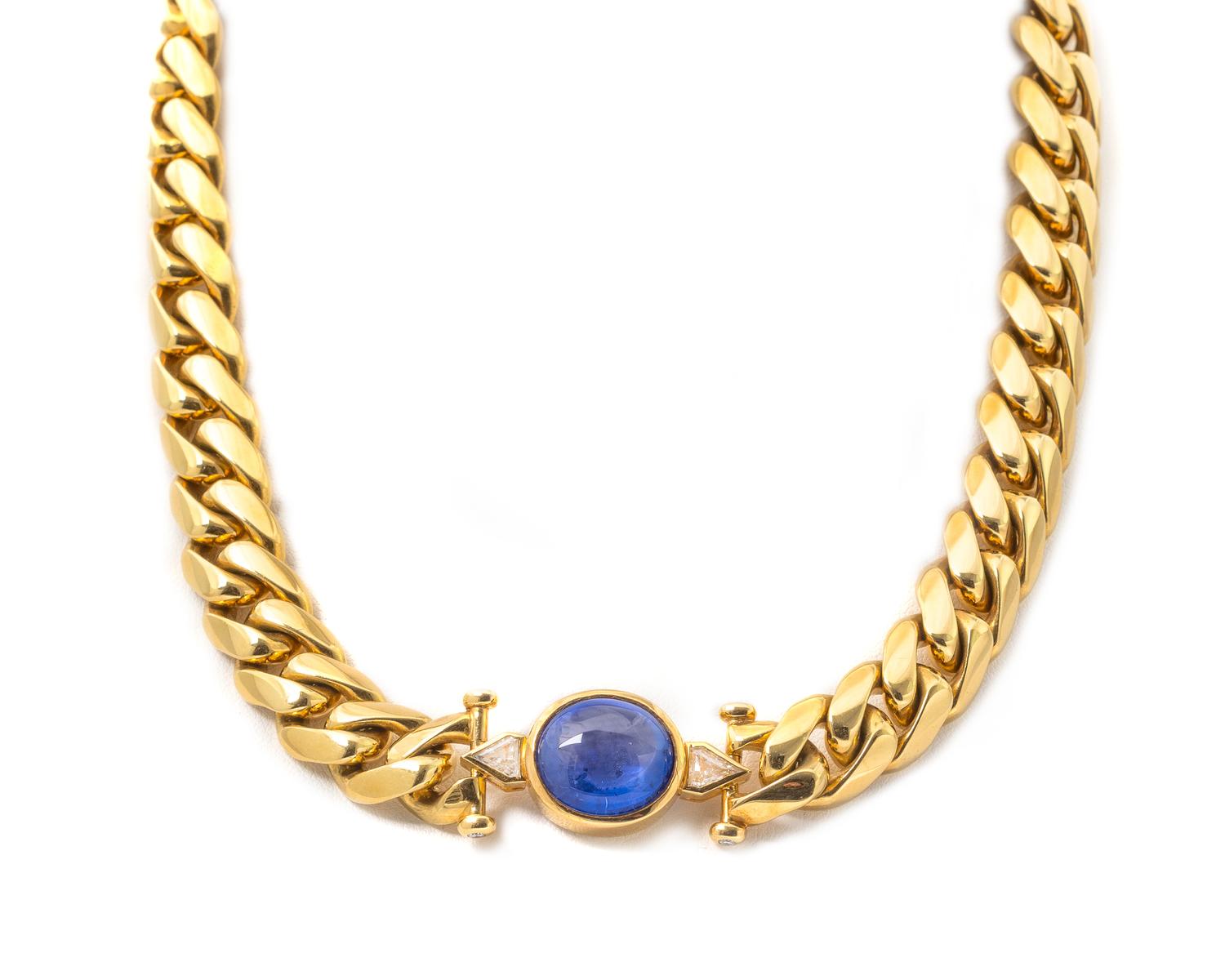 An 18 Karat Yellow Gold Sapphire and Diamond Necklace, 108.75 dwts.