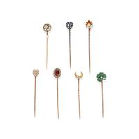 VICTORIAN, COLLECTION OF SEVEN MULTIGEM STICK PINS