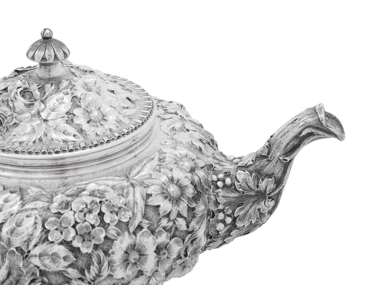 An American Silver Repoussé Four-Piece Tea Service
