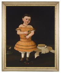 William Matthew Prior (1806-1873), A Girl in Orange with Rose, Straw Hat, and Toy Cat