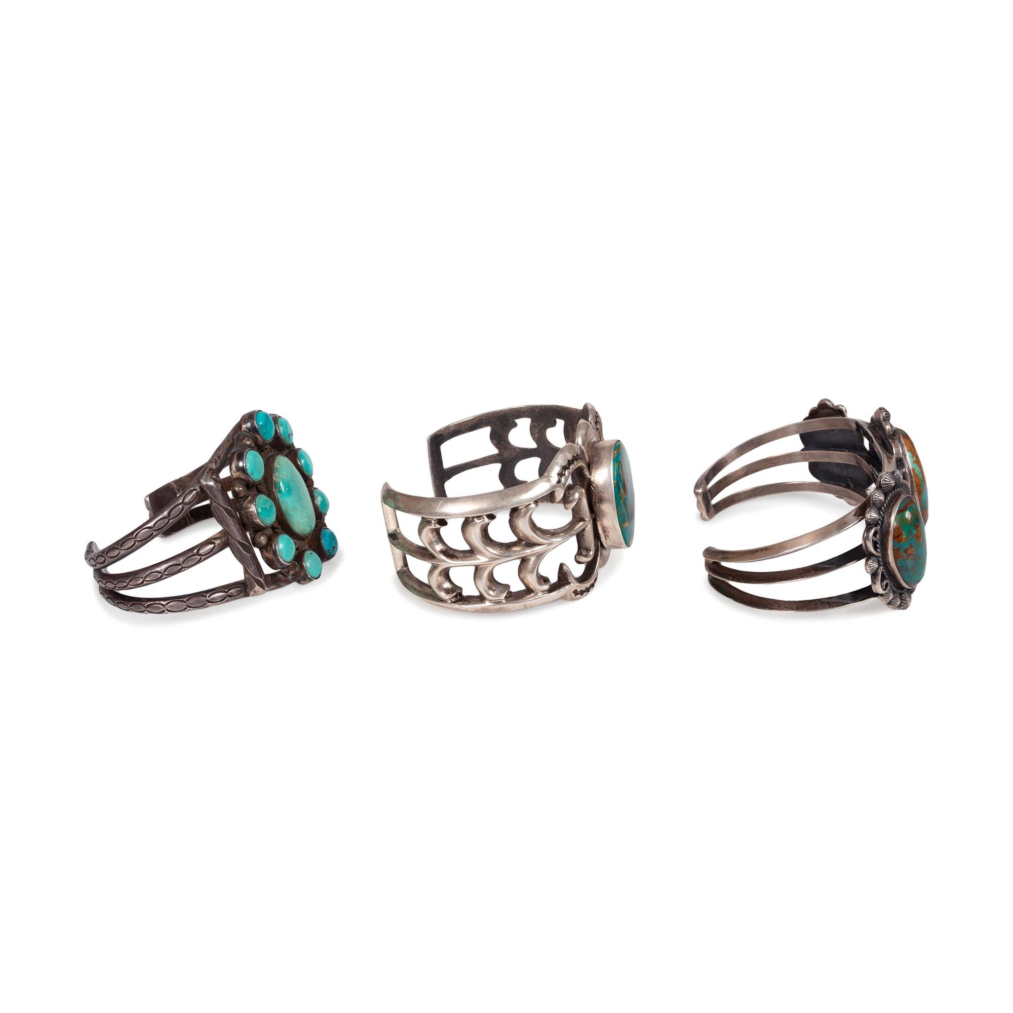 Sterling Silver and Turquoise Cuff Bracelet, PLUS Two Navajo Silver and Turquoise Cuff Bracelets