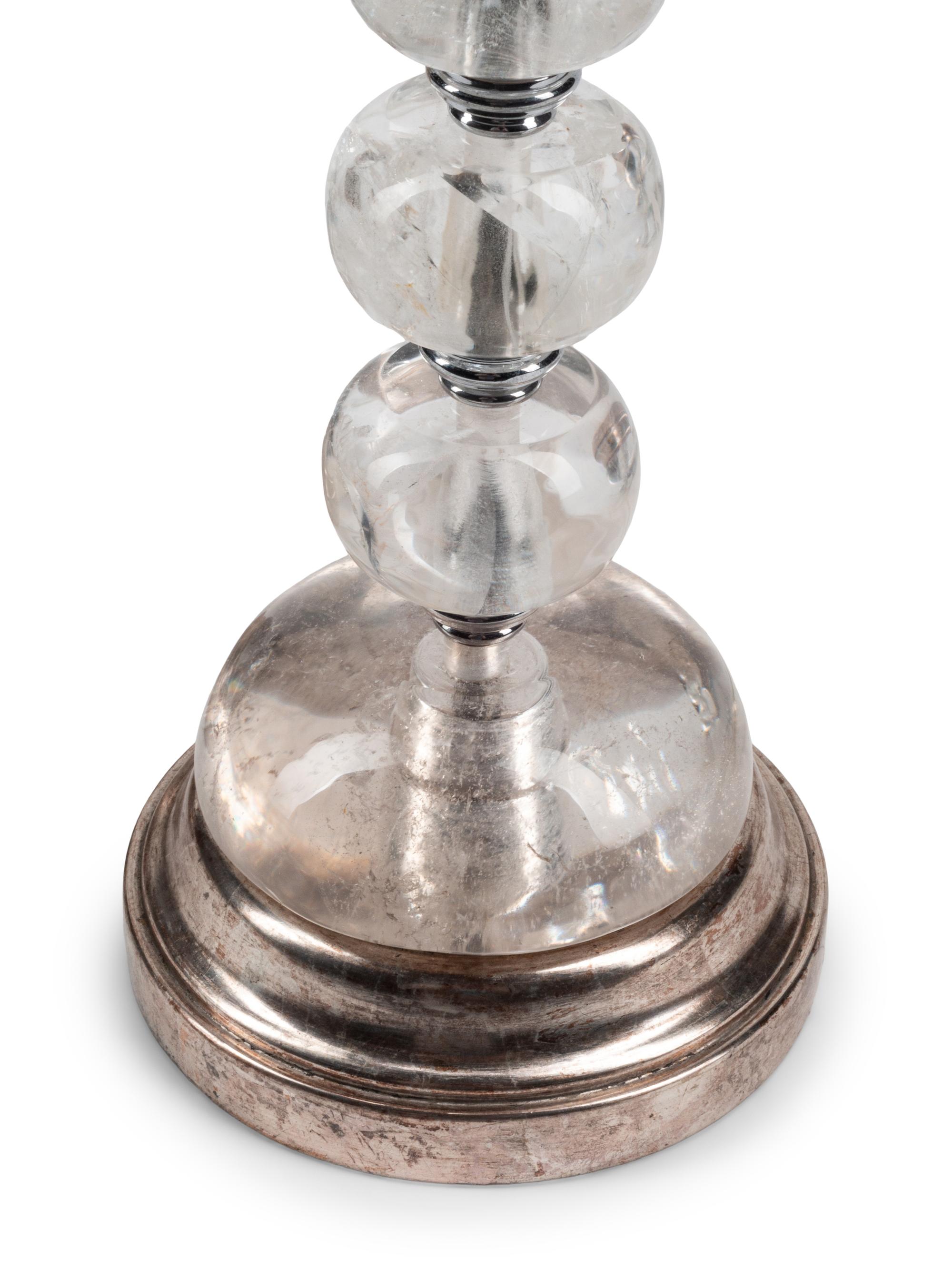 A Pair of Rock Crystal and Silvered Wood Table Lamps