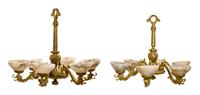 A Pair of Gilt Bronze and Alabaster Six-Light Chandeliers