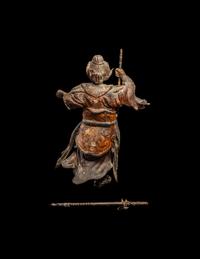A Japanese Polychrome Painted Wood Figure of a Guardian