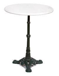 A Marble Top Iron Base Bistro Table Height 29 x diameter 26 inches. — 20TH CENTURY