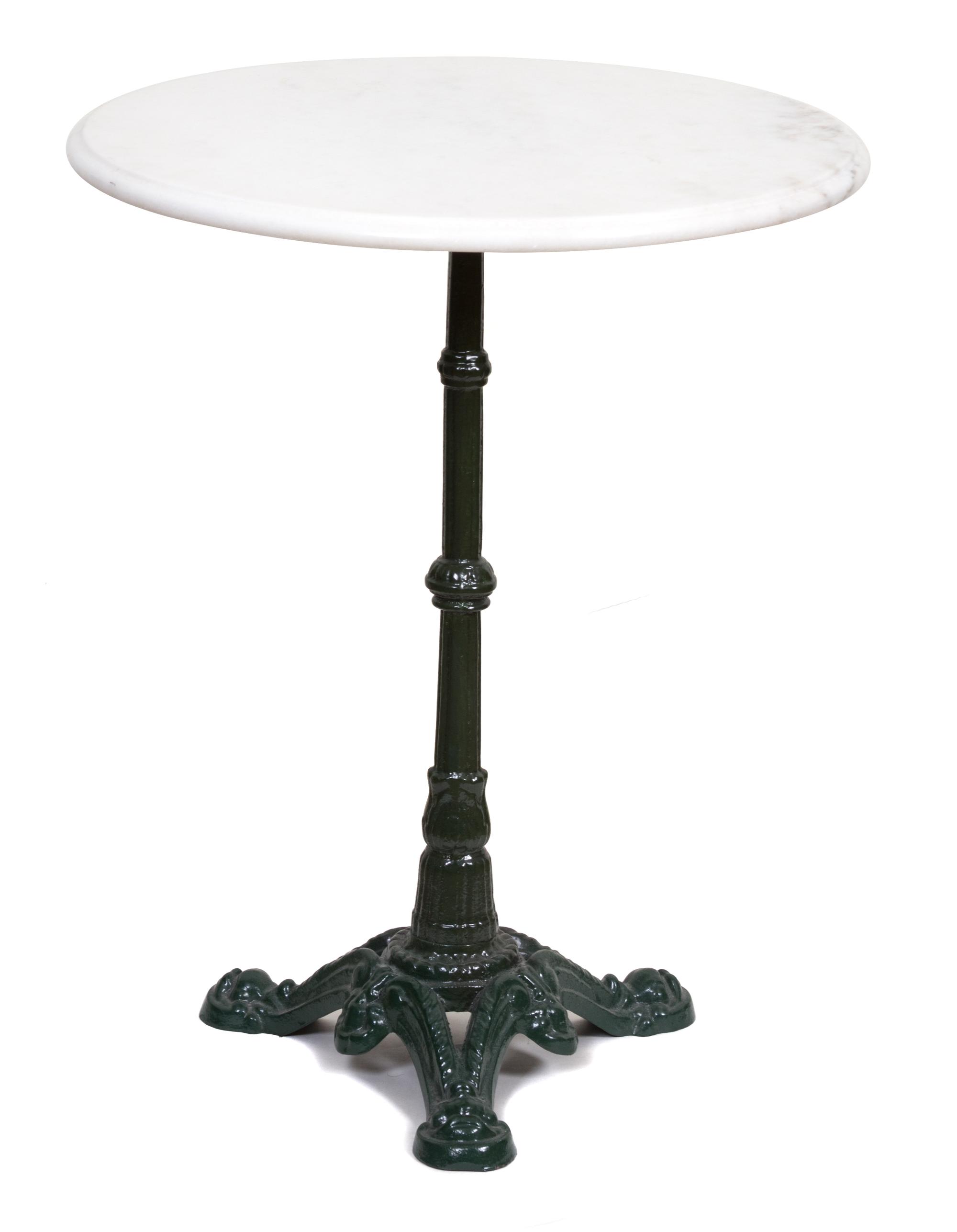 A Marble Top Iron Base Bistro Table Height 29 x diameter 26 inches. — 20TH CENTURY