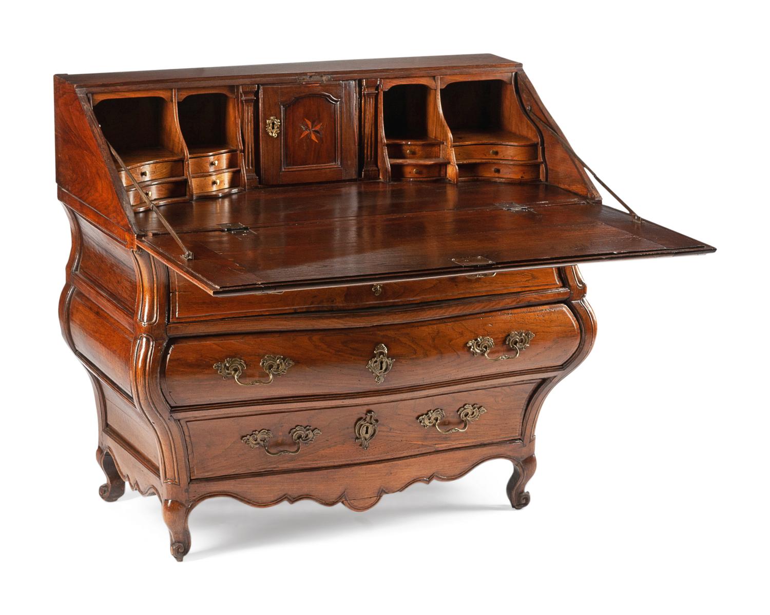 A Louis XV Provincial Slant-Front Bombe Desk
