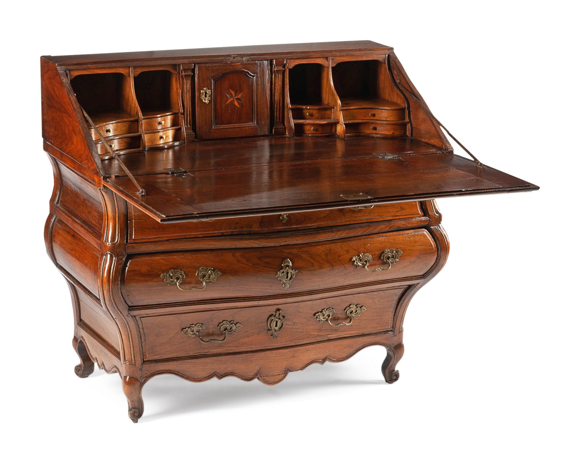 A Louis XV Provincial Slant-Front Bombe Desk
