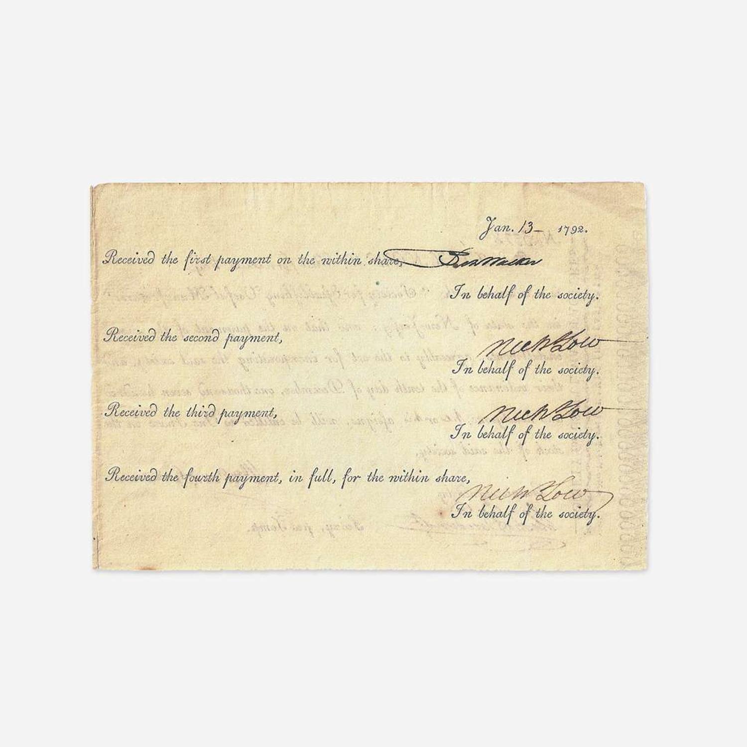 [Hamilton, Alexander] [Society for Establishing Useful Manufactures] Group of 3 Documents Relating the Society for Establishing Useful Manufactures