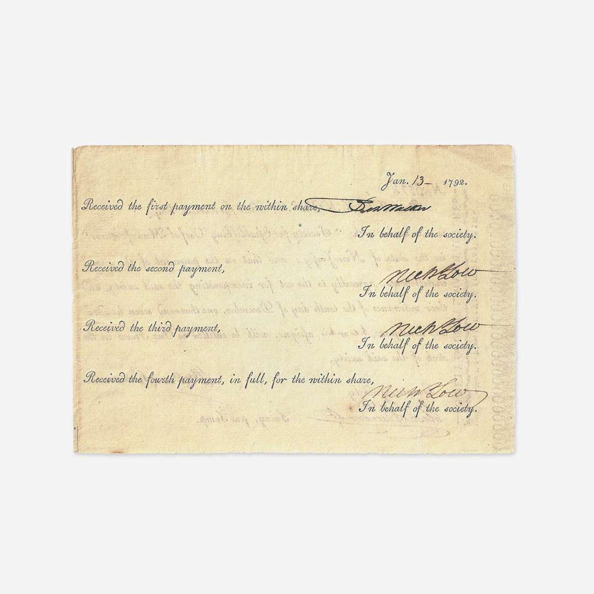 [Hamilton, Alexander] [Society for Establishing Useful Manufactures] Group of 3 Documents Relating the Society for Establishing Useful Manufactures