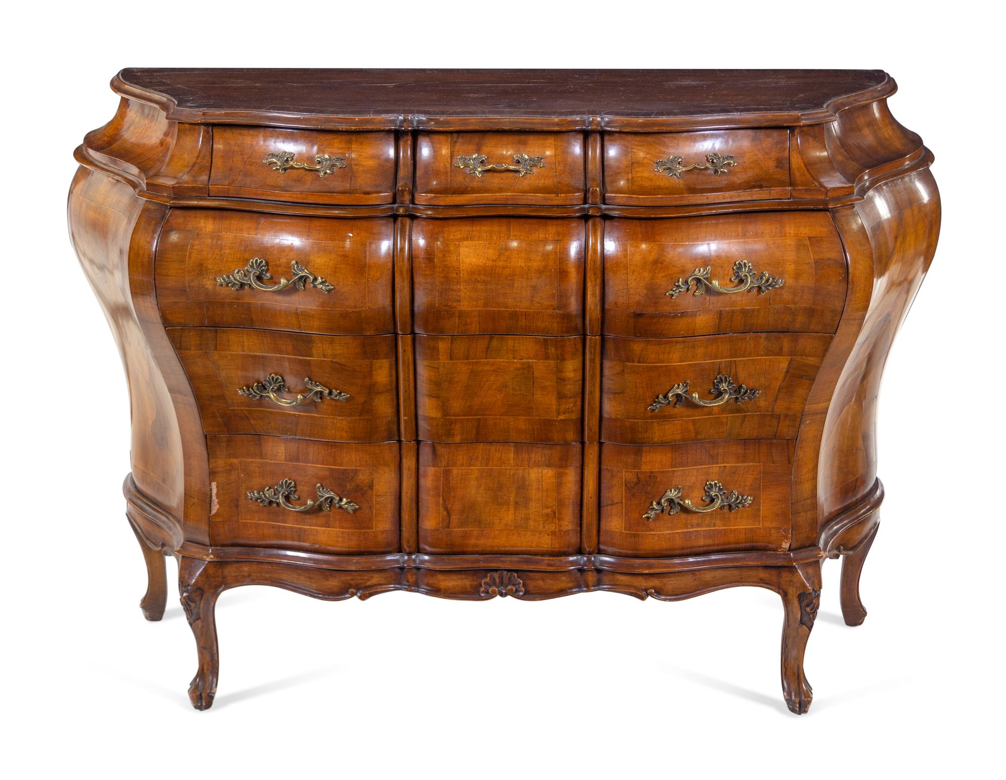 An Italian Walnut Bombe Commode