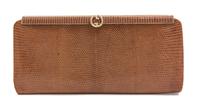 A Gucci Light Brown Reptile Skin Clutch, 10.5" x 5" x 1".