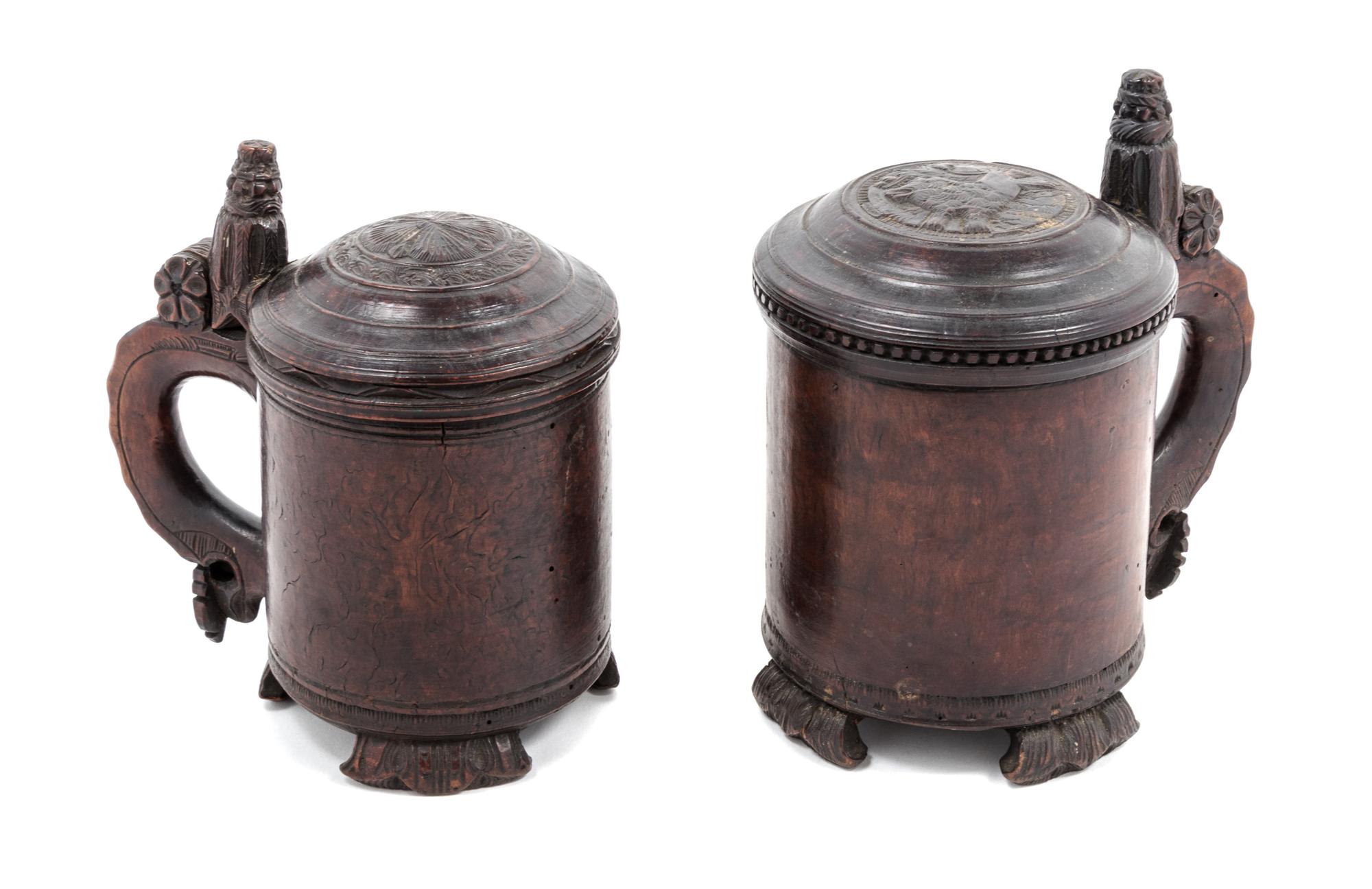 Two Norwegian Carved Peg Tankards Height of taller 8 inches. — 18TH CENTURY