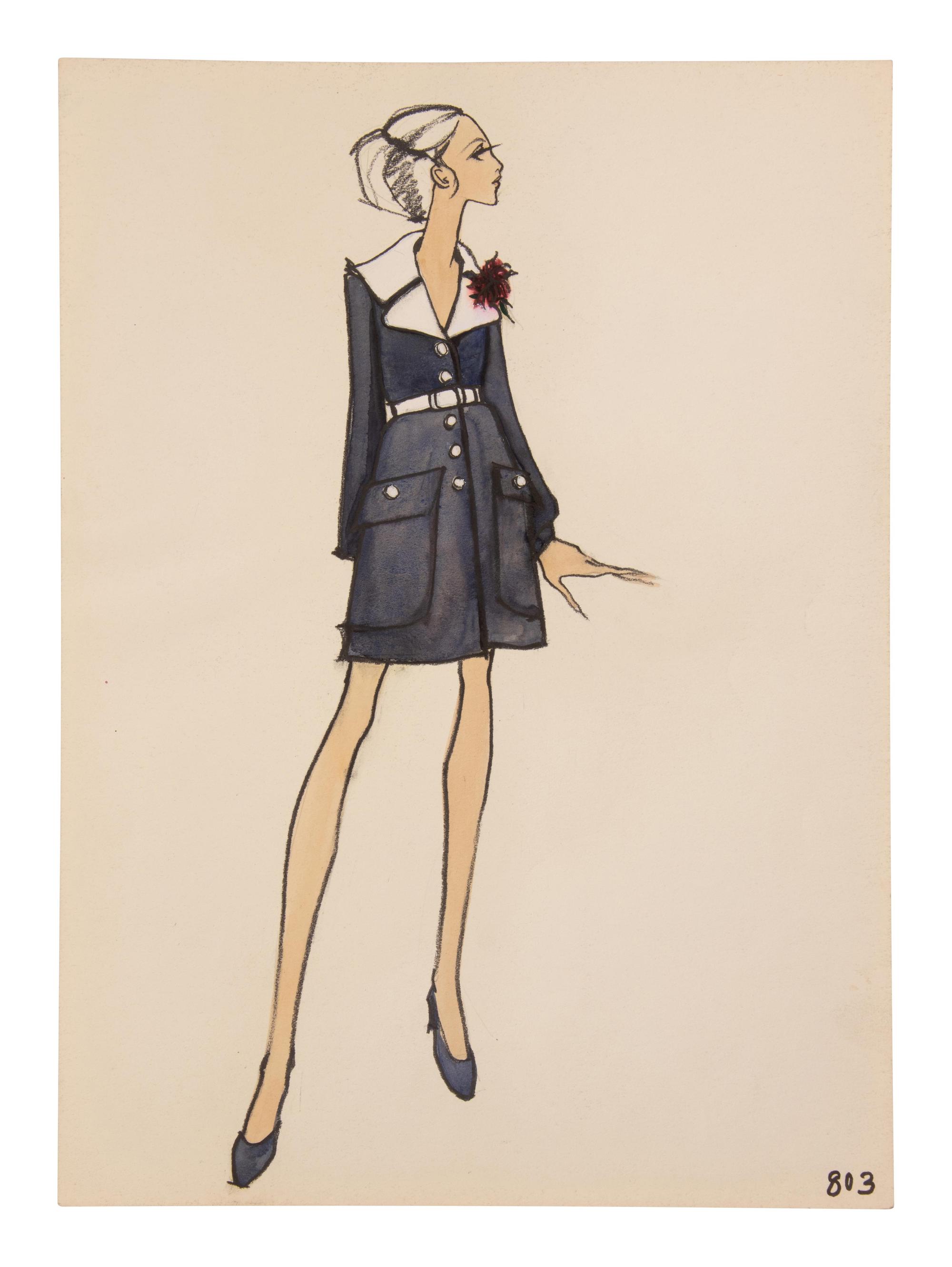 Four Issey Miyake for Geoffrey Beene Fashion Illustrations, Late 1960s