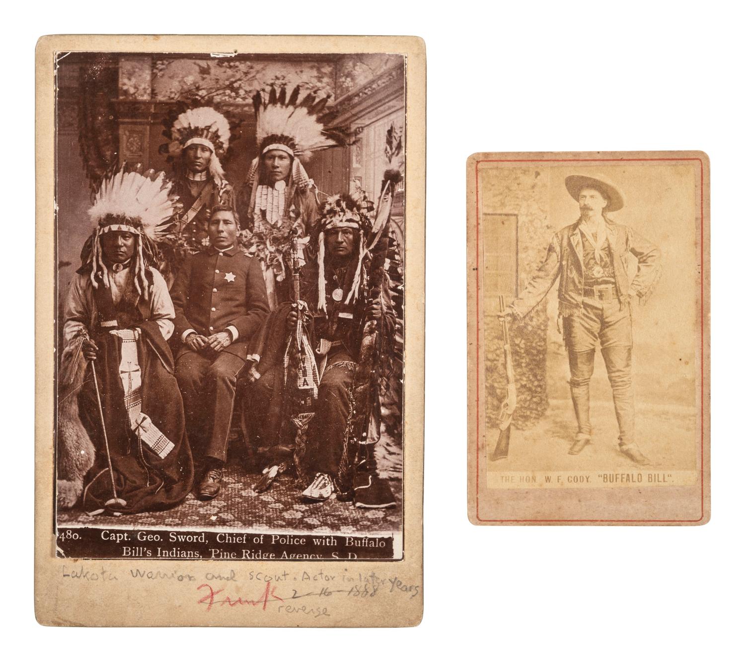 [NATIVE AMERICANS] Cabinet card of Capt. Sword with Buffalo Bill's Indians [ With: ] Buffalo Bill CDV