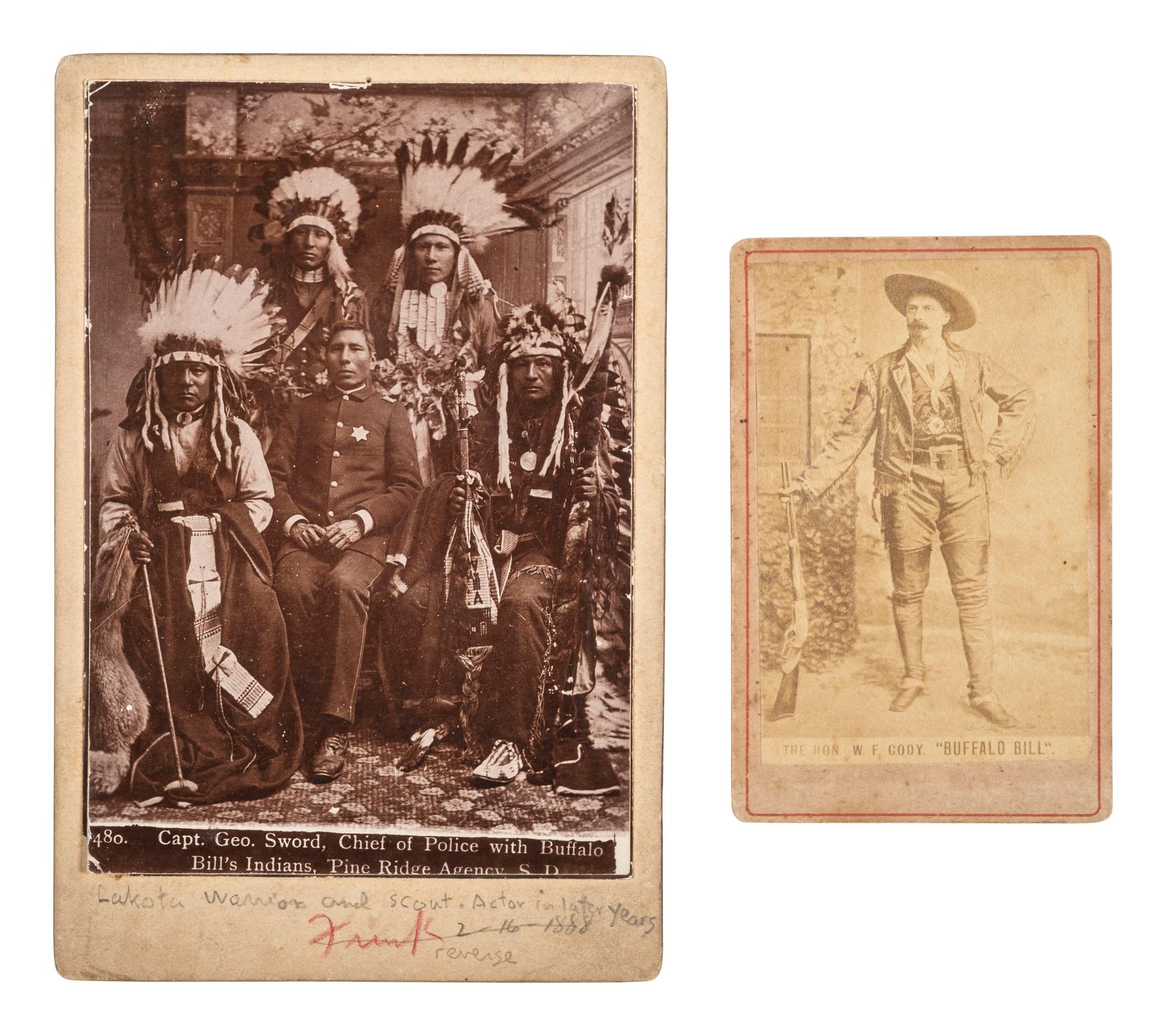 [NATIVE AMERICANS] Cabinet card of Capt. Sword with Buffalo Bill's Indians [ With: ] Buffalo Bill CDV