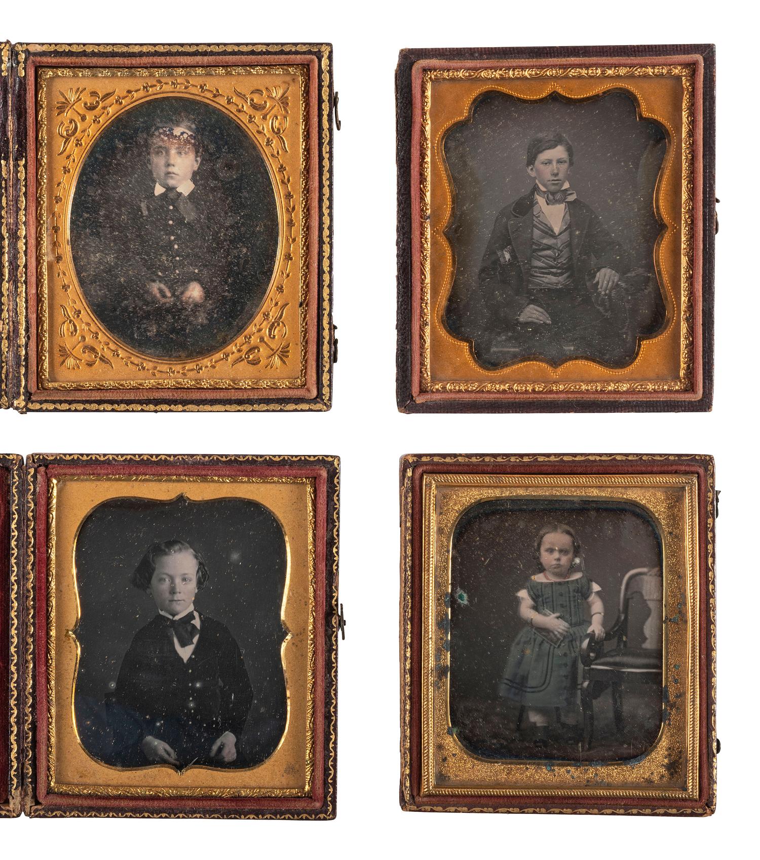 [EARLY PHOTOGRAPHY]. A group of 16 daguerreotype portraits of children, including: