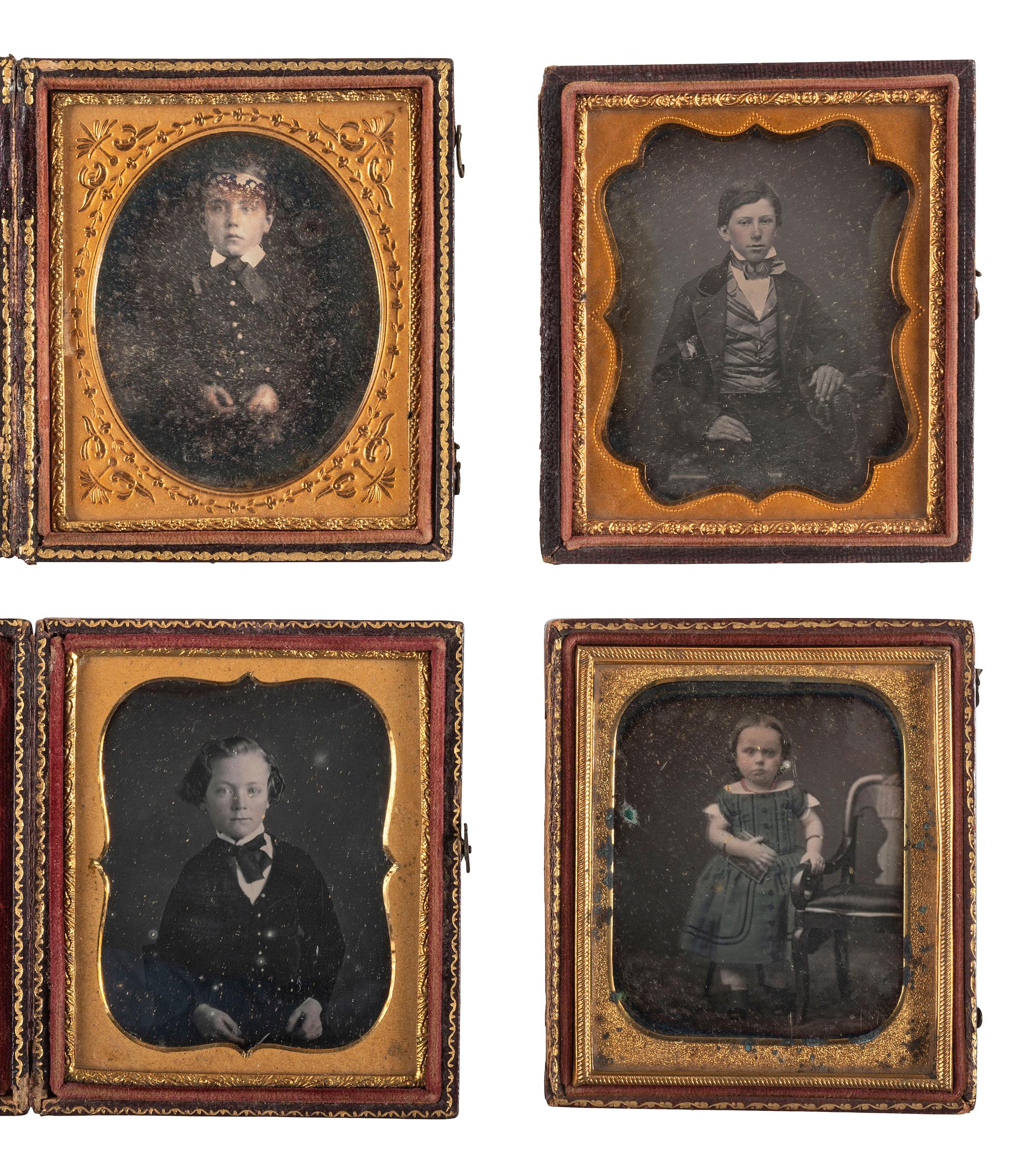 [EARLY PHOTOGRAPHY]. A group of 16 daguerreotype portraits of children, including: