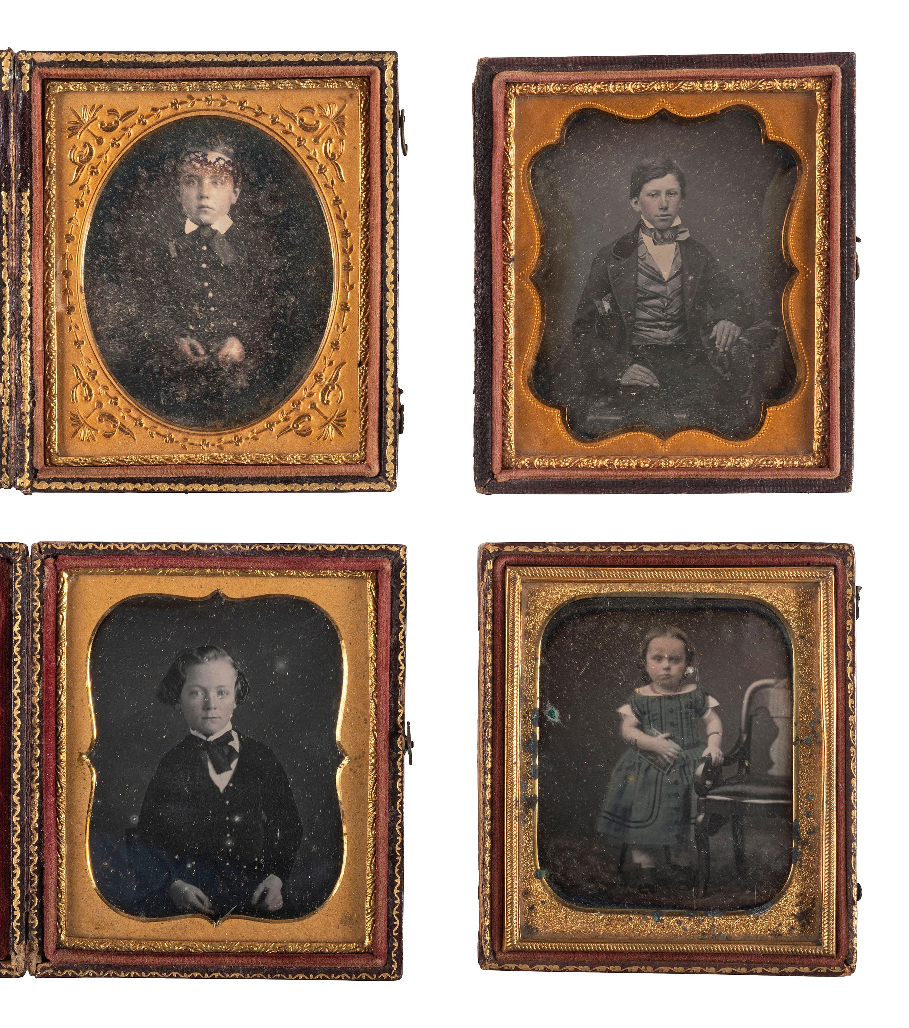 [EARLY PHOTOGRAPHY]. A group of 16 daguerreotype portraits of children, including: