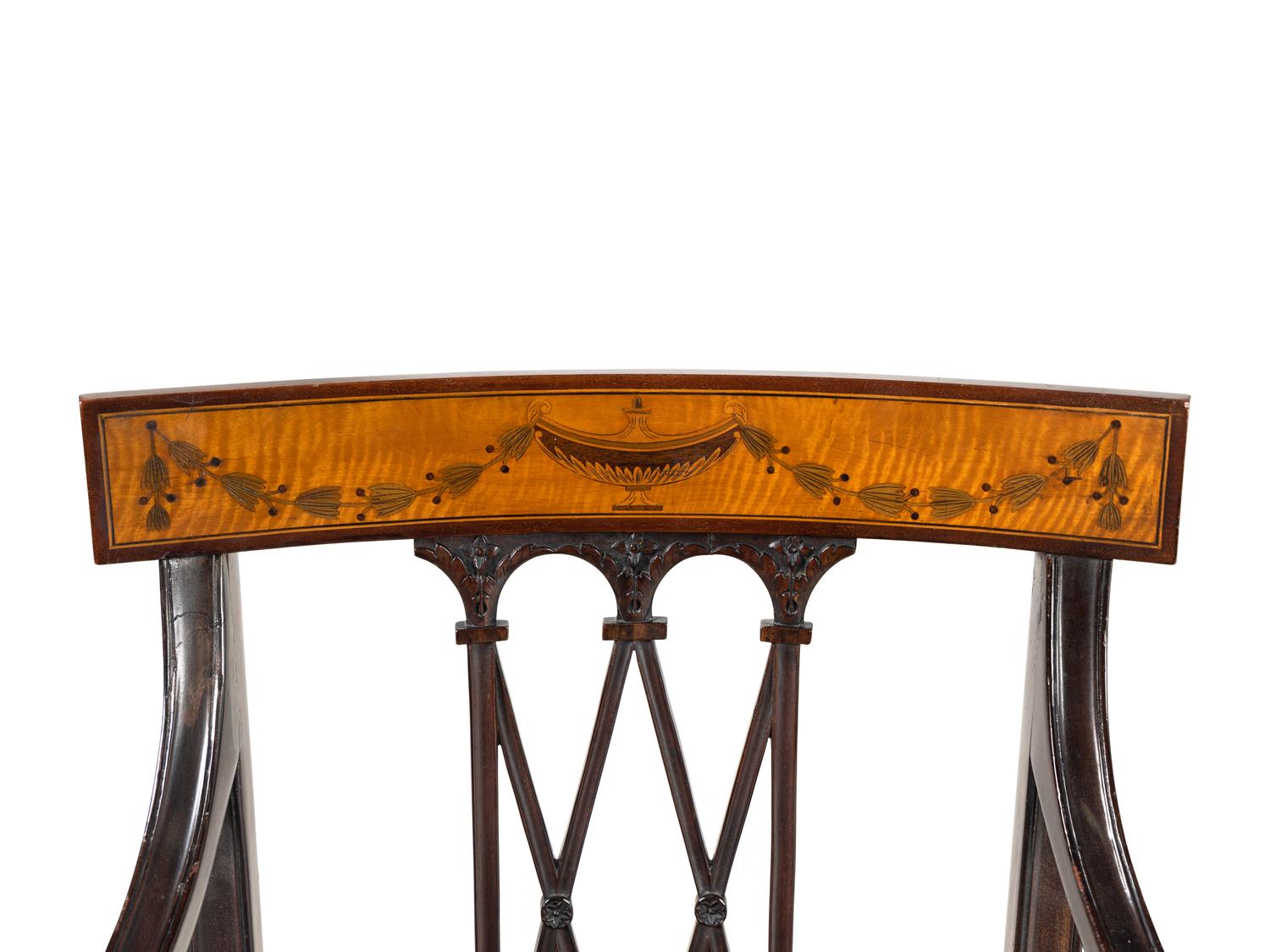 A Pair of George III Style Inlaid Mahogany Armchairs