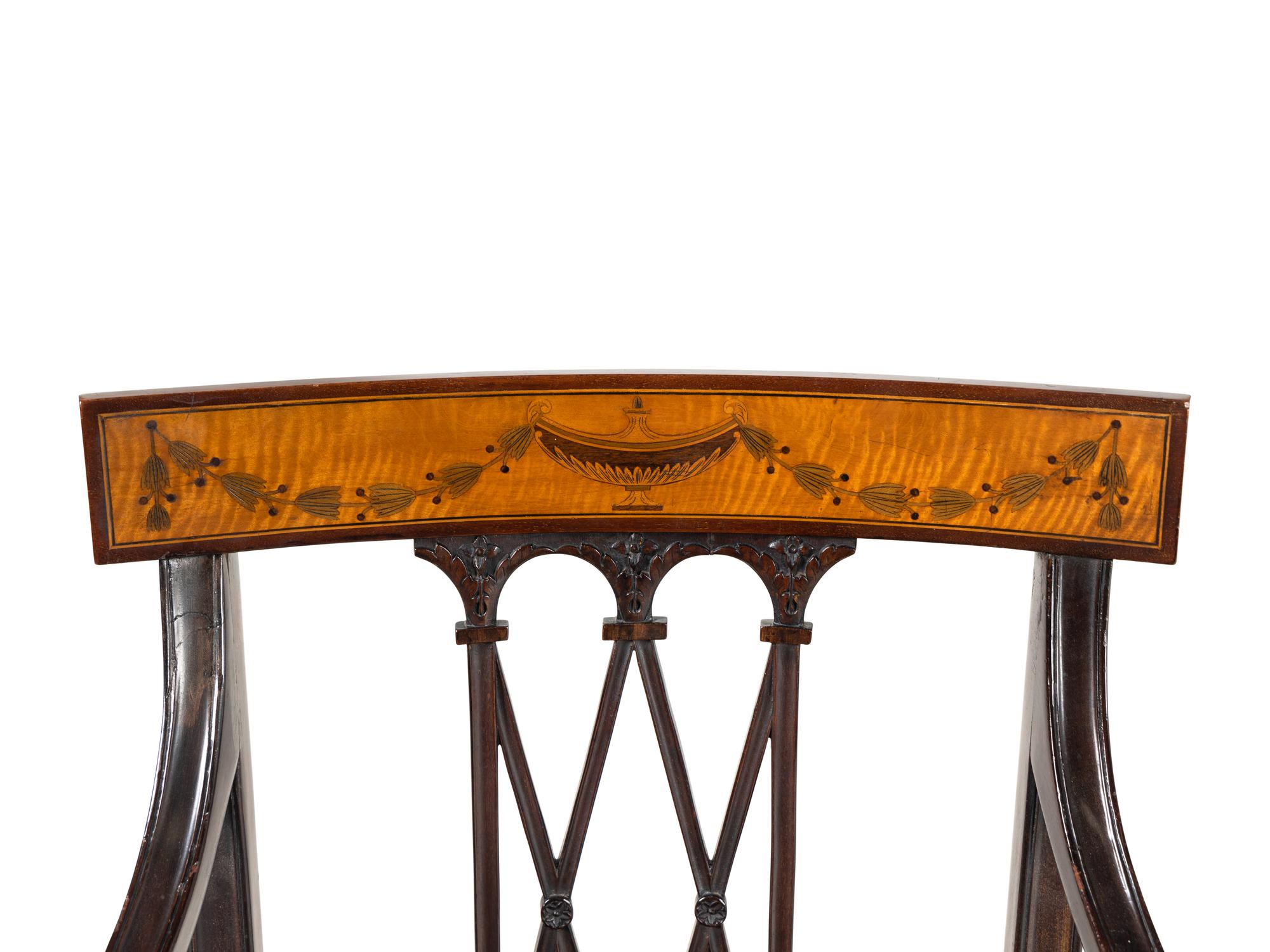 A Pair of George III Style Inlaid Mahogany Armchairs