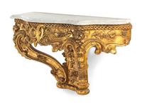 An Italian Rococo Carved Giltwood Marble Top Console d'Appliqué