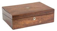 An English Mahogany Writing Box Height 4 1/2 x width 14 x depth 9 3/4 inches.