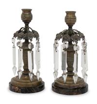 A Pair of Regency Style Gilt Metal and Glass Candlesticks