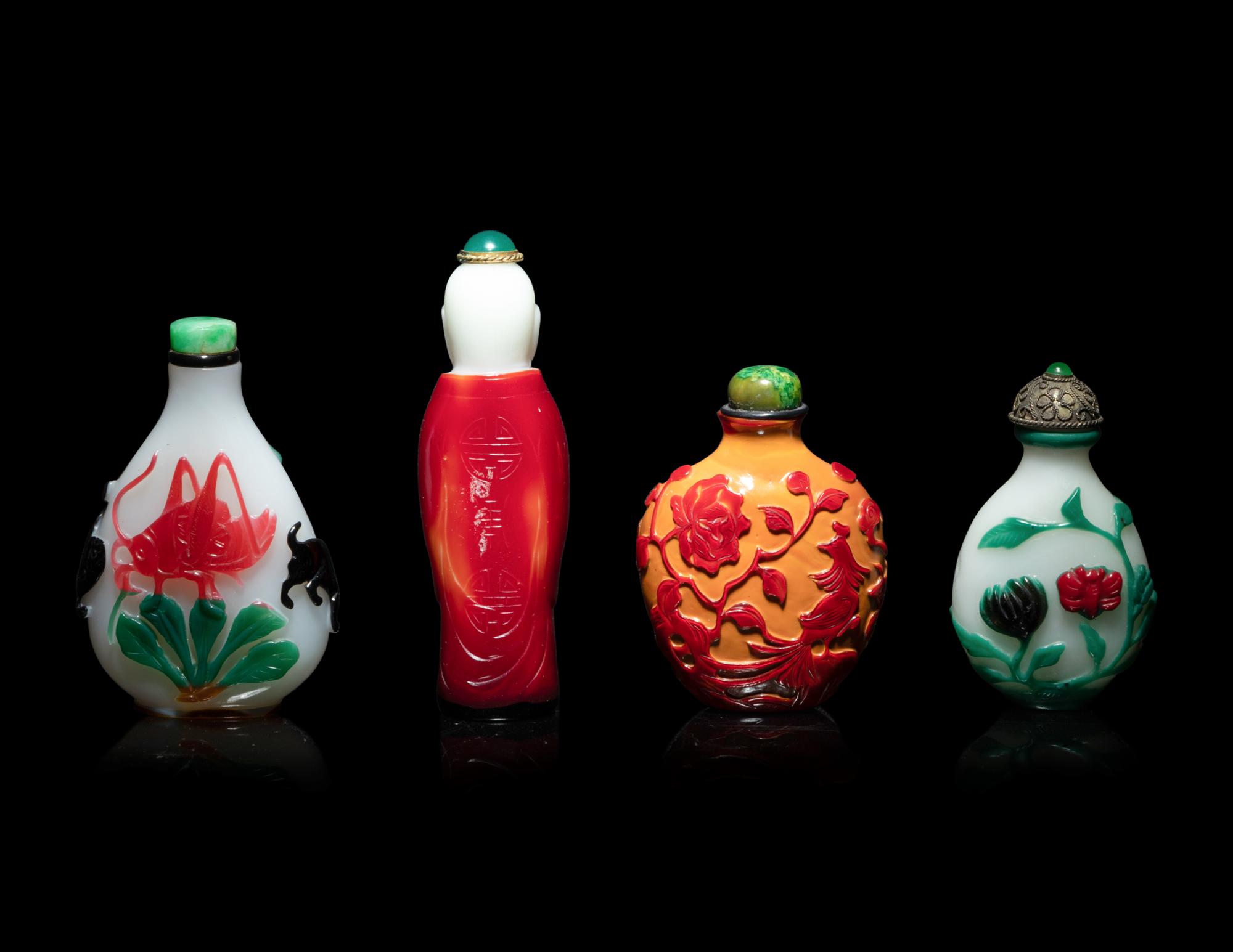 Four Chinese Glass Overlay Snuff Bottles