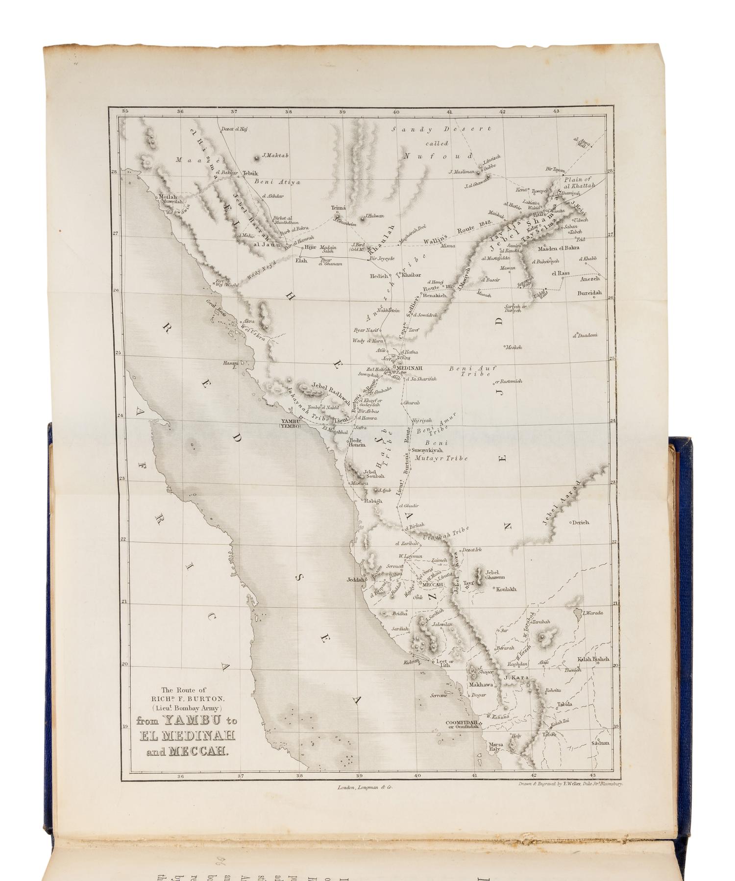 BURTON, Richard Francis, Sir (1821-1890). Personal Narrative of a Pilgrimage to El-Medinah and Meccah . London: Longman, Brown, Green, and Longmans, 1855-1856.