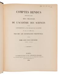 BECQUEREL, Antoine Henri (1852-1908). "Sur les radiations emises par phosphorescence." – "Sur les radiations invisibles emises par les corps phosphorescents." – "Sur quelques proprieties nouvelles des radiations invisibles emises par divers corps phosphorescents." – "Sur les radiations invisibles emises par les sels d'uranium." – "Sur les proprieties differentes des radiations invisibles emises par les sels d'uranium, et du rayonnement de la paroi anticathodique d'un tube de Crookes." – "Emission de radiations nouvelles par l'uranium metallique." In: Comptes Rendus Hebdomadaires des Séances de l'Academie des Sciences , vol. 122, pp. 420-421, pp. 501-503, pp. 559-564, pp. 689-694, pp. 762-767, pp. 1086-1088. Paris: Gauthier-Villars, 1896.