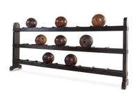 An American Painted Wood Bowling Ball Rack and Balls