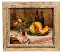 Gustave Bienvetu, (French, 1877-1914), Still Life with Melon, Fruit and Bottles, 1904