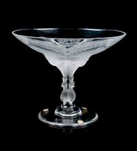 A Lalique Frosted Glass Compote Height 8 1/2 x diamter 6 1/4 inches.