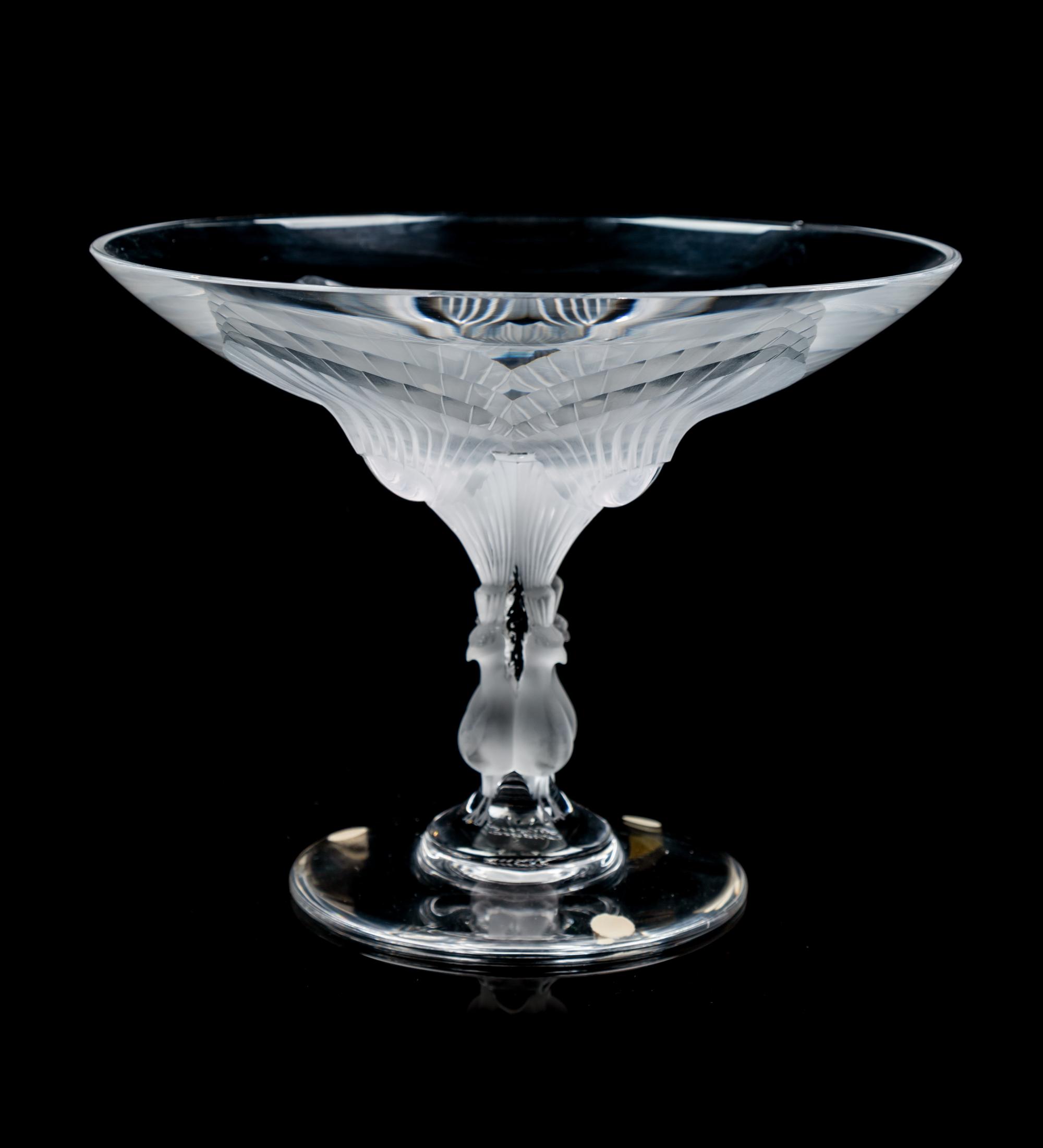 A Lalique Frosted Glass Compote Height 8 1/2 x diamter 6 1/4 inches.