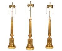 Three Giltwood Columnar Lamps