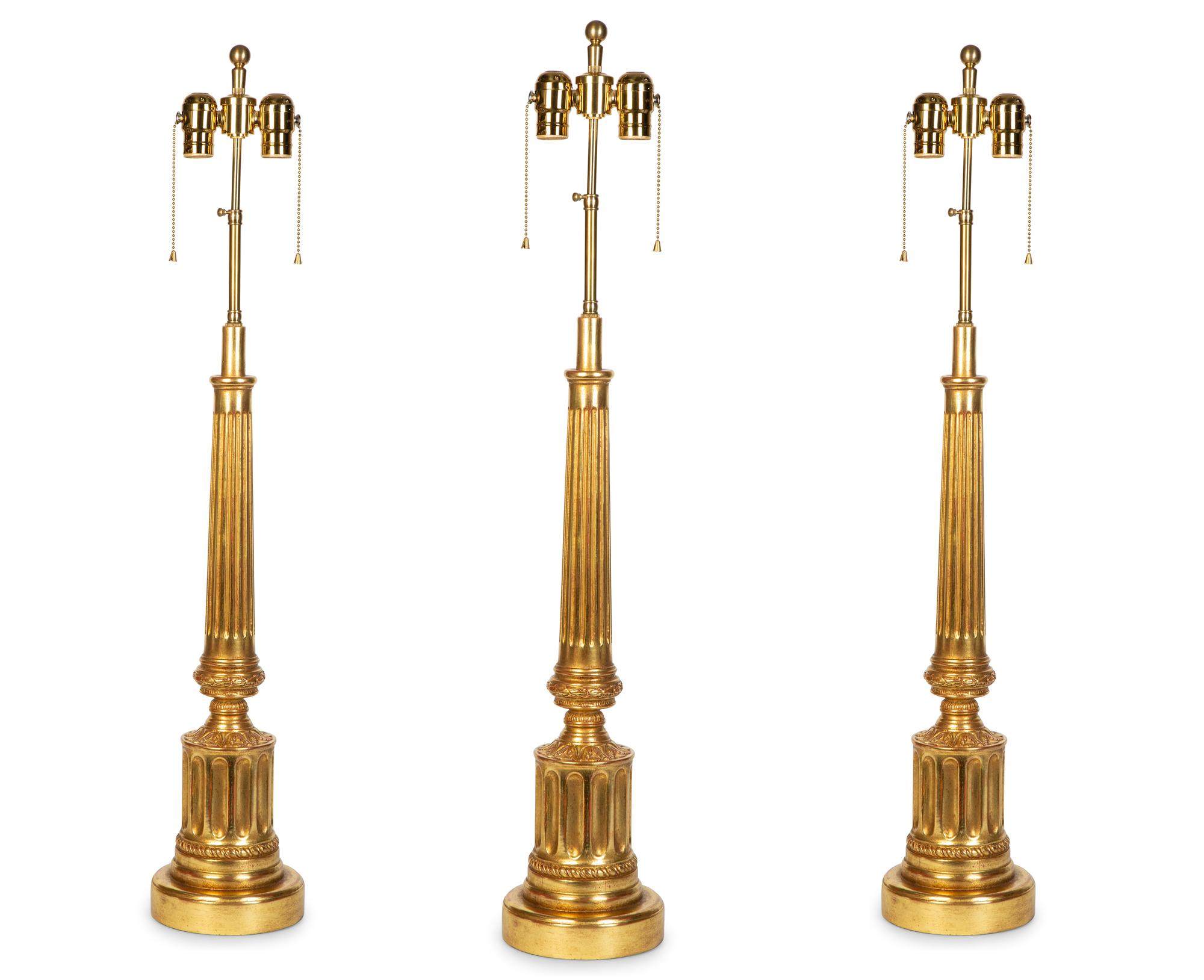Three Giltwood Columnar Lamps