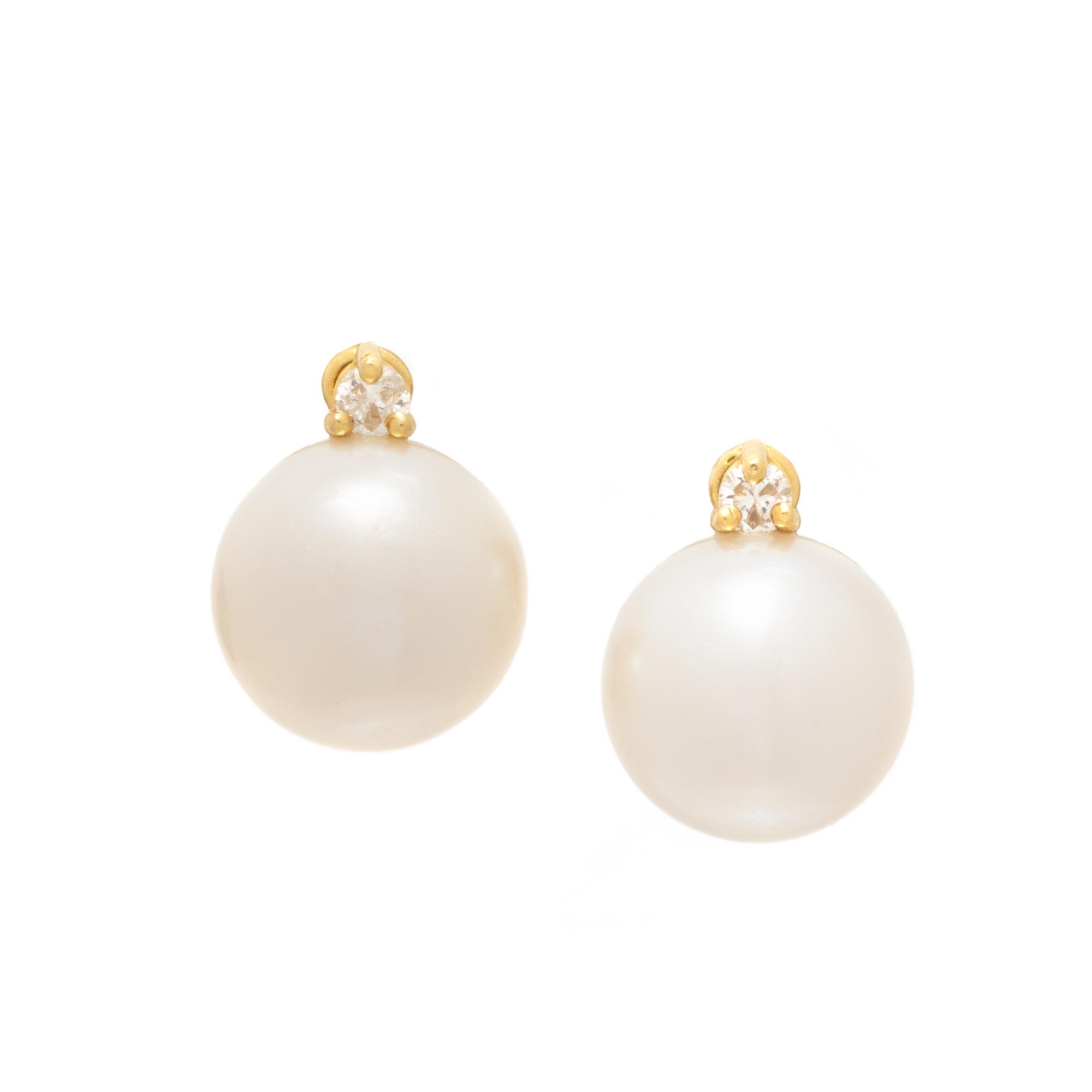 CULTURED PEARL AND DIAMOND EARRINGS